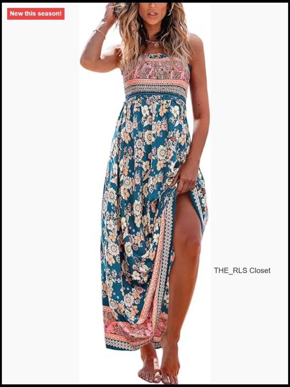 Rayon Maxi Dress with Spaghetti Straps Smocked Design Ruffled Neck